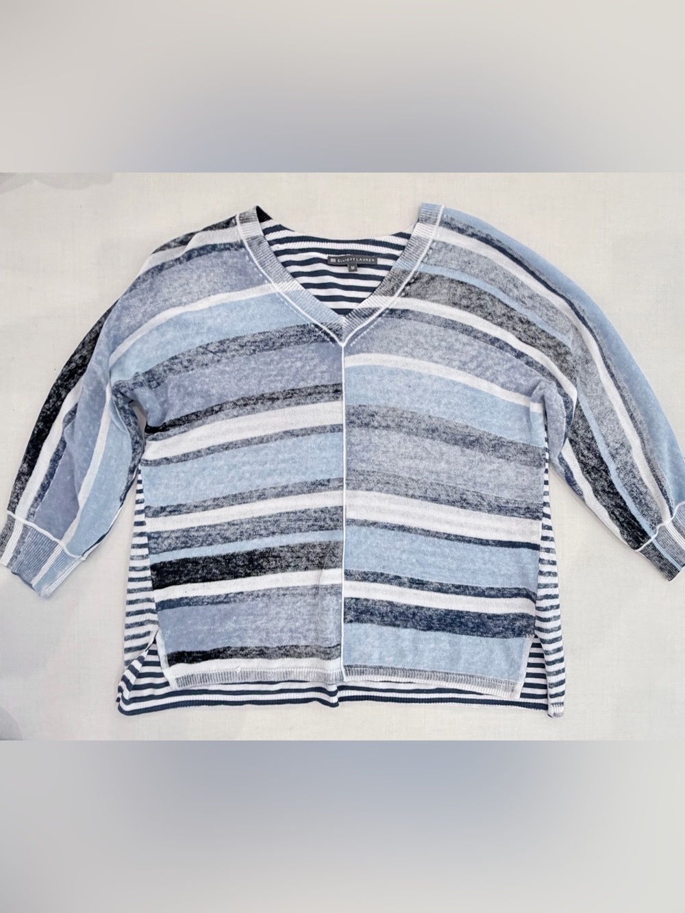 Elliott Lauren Lightweight Sweater Slouchy Blue Stripe 100% Cotton - M